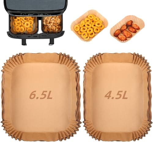 Image of GINOYA Air Fryer Liners for Tefal XXL Dual Easy Fry 11L Air Fryer, Air Fryer Paper Accessories for Tefal 6.5L/4.5L Dual Drawer, Disposable Airfryer Parchment Paper Liners for EY942BG0(100PCS)
