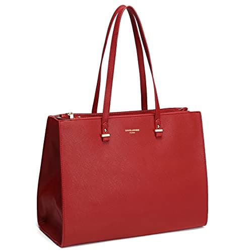 Image of David Jones - Women's Large Size Tote Shopper Handbag - Ladies Shoulder Bag School Work Business A4 Long Handles - PU Faux Leather Top-Handle Satchel - Red