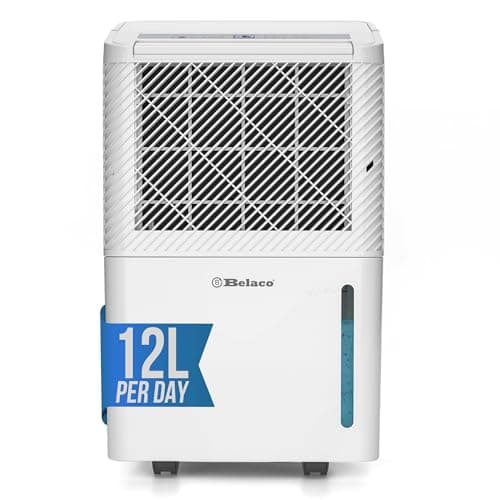 Image of Belaco 12L Compressor Dehumidifier for Home, Portable Moisture Remover for Damp & Condensation, Digital Humidity Display, 24-Hour Timer, Compact Dehumidifier for Bedroom & Laundry