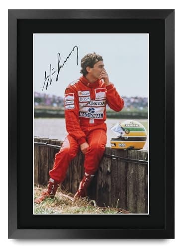 Image of HWC Trading Ayrton Senna Gifts Printed Signed Autograph Picture for F1 Formula 1 Racing Fans (ID-000115) - A3 Framed
