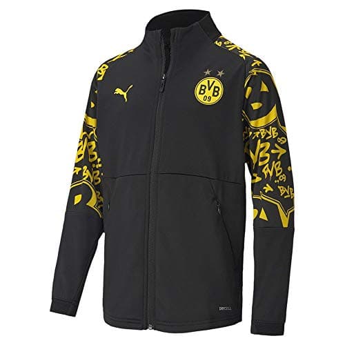 Image of Puma BVB Stadium Jacket Jr Track Jacket - Black-Cyber Yellow-Away, 110