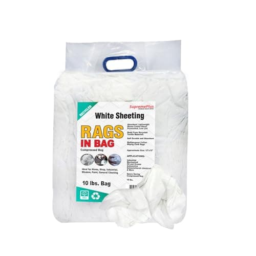 Image of SupremePlus Recycled White Sheeting Rags – Lint Free Rag for All Cleaning Purpose, Shop Bulk Wipes in Bag, Clean & Wipe Paint, Window, Oil, Stain, & Grease, Cotton Linen Fabric Cloth (10 lbs. Bag)