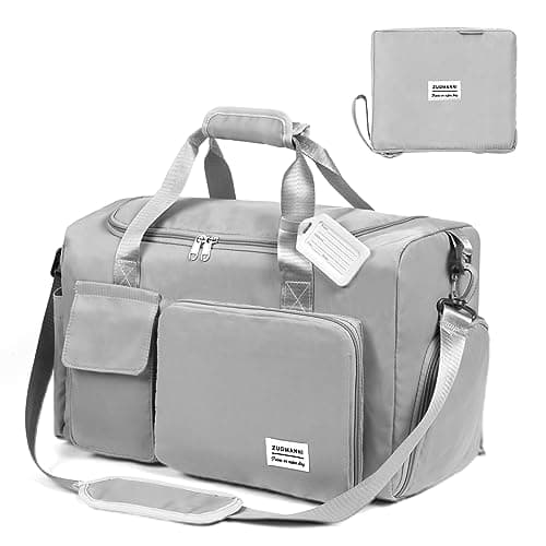 Image of Flintronic Foldable Gym Duffel Bag - Lightweight Travel Overnight Weekend Holdall with Wet/Dry Separation - Grey