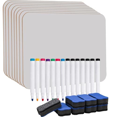 Image of 8 Pack A4 Whiteboard, 8.2X11.8 in Mini Dry Erase White Board, Durable Portable White Boards for Students with 16 Pens and 8 Erasers, Small Whiteboard for Classroom,Home,Office