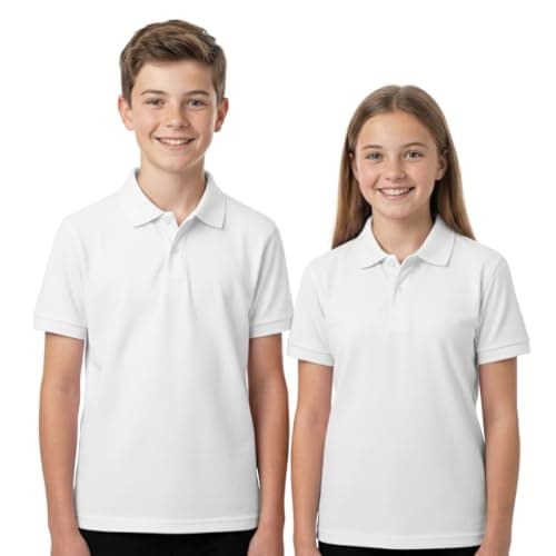 Image of IMFAA White Pack of 2 Kids Boys and Girls School Uniform Polo Plain Short Sleeve Tops Shirts Outdoor Gym Sports Wear (White 7-8 Years)