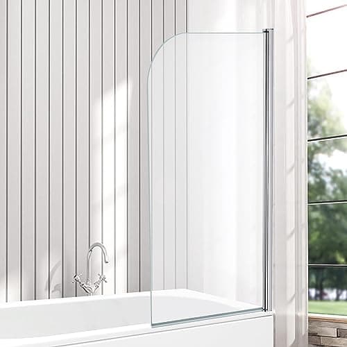 Image of VeeBath Bath Screen Pivot Bath Shower Tempered Glass Screen Reversible Door Panel - 800 x 1400mm, Jade Round
