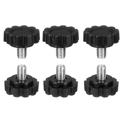 Image of sourcing map 6 Pcs Knurled Knobs Handles M6 x 8mm (1mm Pitch) Male Thread Metric Carbon Steel Hand Tightening Clamping Screws Threaded Stud Knob Bolts for Woodworking Jigs, Black