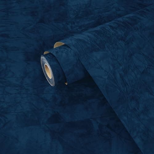 Image of Yullpaper Navy Blue Velvet Wallpaper for Living Room Cupboard Vinyl Wrap Self Adhesive Blue Flocking Wallpaper Worktop Vinyl Covering Jewel Case Packing Paper Handmade Furniture Stickers 40cm x 200cm