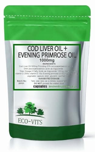 Image of Cod Liver Oil and Evening Primrose Oil 1000mg 60 Capsules, Omega-3 + GLA for Skin, Hormonal Balance & Immune Support – High Strength