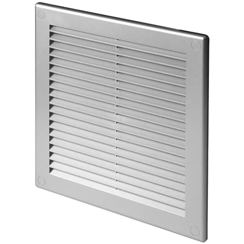 Image of Silver Louvred Wall Vent Grille with Flyscreen and Screw Caps, 150 x 150 mm, Air Ventilation Duct Cover with Anti-Insect Mesh and Flat Back, Tough and Durable ABS Plastic