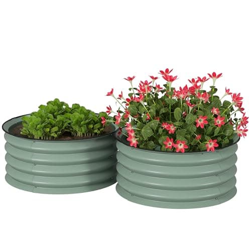 Image of Outsunny Steel Raised Beds for Garden Set of 2, Outdoor Elevated Planter Box with Safety Edging, Easy-to-assemble Stock Tank for Growing Flowers, Herbs and Vegetables, Green