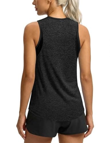 Image of Wayleb Running Top Womens Round Neck Sleeveless Comfy Mesh Panel Breathable Workout Vest Activewear Gym Tanktop for Fitness Exercise Black S-3XL