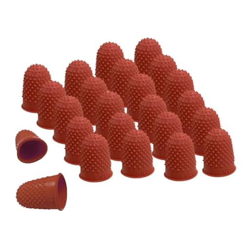 Image of Pack of 24 Red No.00 Rubber Thimblettes – Extra Small Finger Cones for Protection, Grip, Sewing, Crafting & Counting Paper/Banknotes