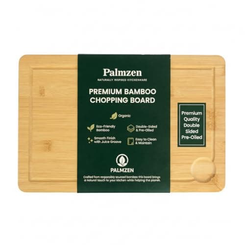 Image of Palmzen Premium Bamboo Chopping Board, Large Pre-Oiled 38 x 25 x 2cm Wooden Cutting Board for Meat & Vegetables - Water Resistant, Knife-Friendly