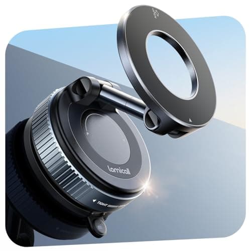 Image of Lamicall Vacuum Magnetic Car Phone Holder, 2025 Upgraded Suction Cup Car Mount for Magsafe, 360° Rotatable for iPhone 17 16 15 13 12 Pro/Max/Plus/Air/Mini on Mirror, Smooth Surface, Windscreen - Black