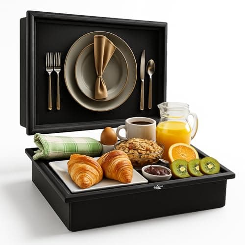 Image of Empire Lap Tray with Bean Bag Cushion – Wooden Soft Padded Lap Tray with Cushion for Eating, Drinking & Laptop – Ideal for Breakfast, Dinner, Snacks & Work – Comfortable, Portable with Sturdy Design