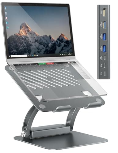 Image of tounee Laptop Stand with Detachable USB-C Hub, 100W PD Charging, 4K@60Hz HDMI, 3 USB Ports, Ergonomic Laptop Holder Docking Station for 10-17" Laptops, MacBook & More (Light Gray)