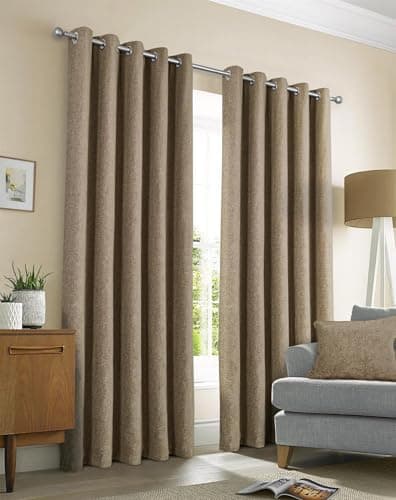 Image of Sundour Amberley Eyelet Ring Top Curtains Brown 66x72
