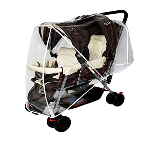 Image of Stroller Raincover for Twins Baby Side by Side Pushchair Rain Cover Double Tandem Stroller Weather Shield Double Rain Cover for Pushchair Pram Buggy Clear PVC Rain Cover Travel