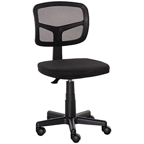 Image of Vinsetto Small Office Chair without Arms, Ergonomic Swivel Mesh Desk Chair with Curved Back and Wheels, Height Adjustable, for Home Vanity Computer Dressing Table Study Bedroom, Holds Up to 120 kg