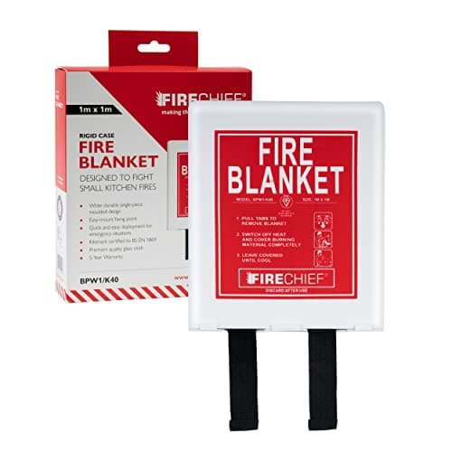 Image of Firechief Kitemarked Fire Blanket 1m x 1m, Rigid Case, White – Small Emergency Fire Blanket for Home, Kitchen, Garage - Kitemark Certified to BS EN 1869 - BPW1/K40 Model