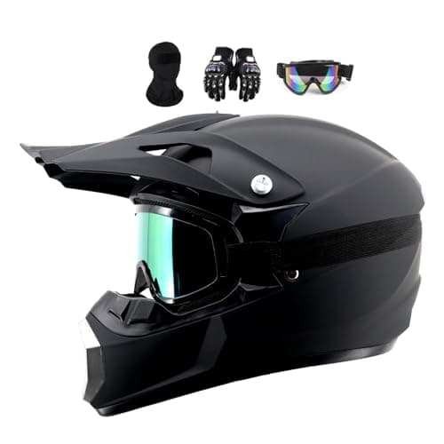 Image of Youth & Adult Off-Road Full-Face Motorcycle Helmet - Dirt Bike & ATV Helmet With Goggles, Mask - Ideal For Off-Road BMX, MX Motocross Adventure( Color : Black , Siz