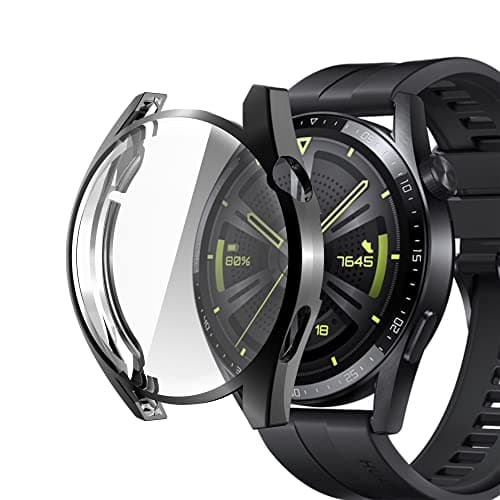 Image of sciuU Protective Case compatible with Huawei GT 3 46mm, All-around Flexible TPU Case with Screen Protector, Soft Frame Shock Resistant Cover fit GT3 Smartwatch - Black