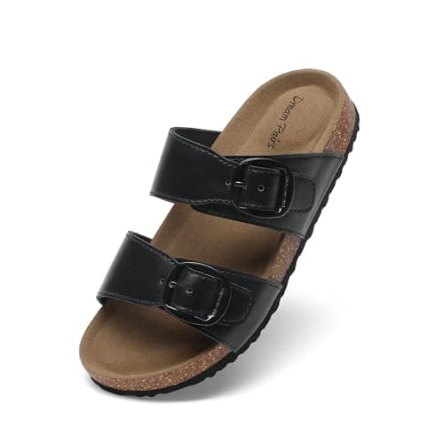 Image of DREAM PAIRS Girls Boys Slides For Kids Non-Slip with Adjustable Straps for Indoor & Outdoor Toddler Little Kid/Big Kid,Size 12 Little Kid,Black,SKSS26001K