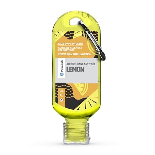 Image of Palm Safe Lemon 60ml Anti Bacterial Premium Hand Sanitiser Travel Size Refillable Clip Bottle Quick Drying Non Sticky Extra Moisturising Kills 99.9% of Viruses and Bacteria