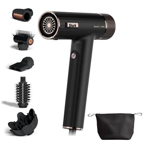 Image of Shark SpeedStyle Pro Hair Dryer, High Performance High-Velocity Hair Dryer For All Hair Types w/ Scalp Shield Technology, 5 Attachments, Lightweight, Ionic, No Heat Damage, Storage Bag, Black HD752UK