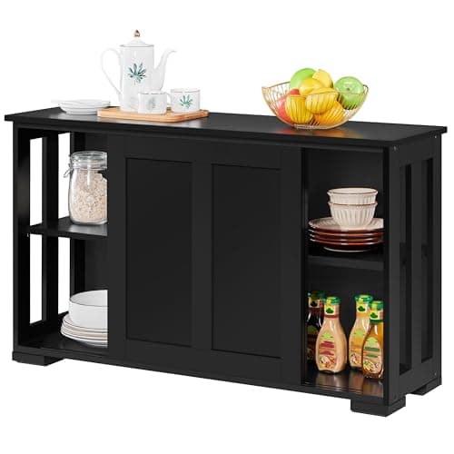 Image of Yaheetech Sideboard Buffet Cabinet Black Stackable Kitchen Storage Cabinet with Sliding Door & Adjustable Shelf, Storage Cupboard for Living Room and Kitchen, 106.7 x 33 x 63 cm