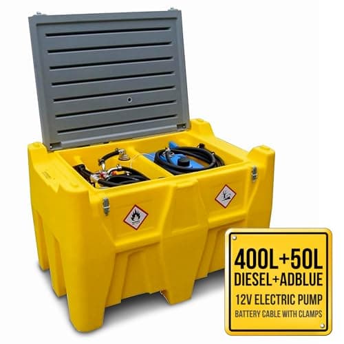 Image of TFF Portable Diesel and AdBlue Tank 400L + 50L with 12V Fuel Pump with a Flow Rate of 40 l/min, Diesel Pump with Battery Connection Cable and 4 m Flexible Hose with Automatic Refueling Gun