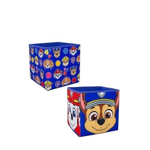 Image of Paw Patrol Officially Licensed Storage Boxes | 2 pack Foldable Storage Cubes Faces Design with Chase and Marshall | Perfect For Organising Children's Room, Kids Playroom, 30 x 30cm
