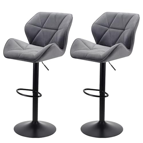 Image of WangPangzi Set of 2 Velvet Bar Stools with Footrest,Adjustable Height & 360° Swivel, Gas Lift Counter Stools for Kitchen Island, Home Bar, or Breakfast Counter (Dark Grey)