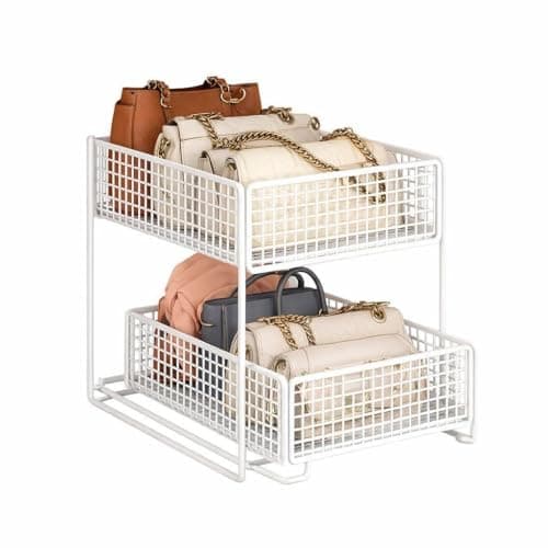 Image of Yunmeryker Purse Storage Organizer for Closet, Under Sink 2 Tier Pull Out Sliding Basket for Kitchen Cupboard, Handbag Storage Organiser Solutions for Wardrobe Closet Bedroom, Large