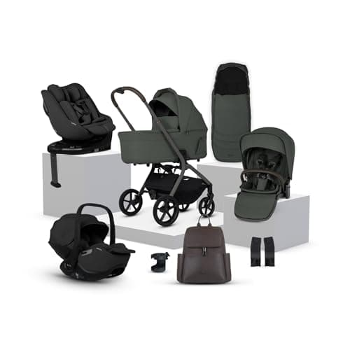Image of Silver Cross Breez Travel System - Compact Lightweight Pushchair & 360 Ultimate Family Car Seat Bundle - One-Hand Fold Pushchair with Lie-Flat Seat - Birth to 4 Years (22kg) - Pewter