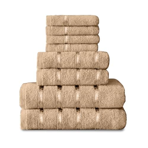 Image of GC GAVENO CAVAILIA 8 Piece Towel Bale Set, Quick Dry Highly Absorbent Cotton Towel Sets Bathroom, Natural Towels Sets 450 GSM, 4x Face Towel 2x Hand Towels 2x Bath Towels