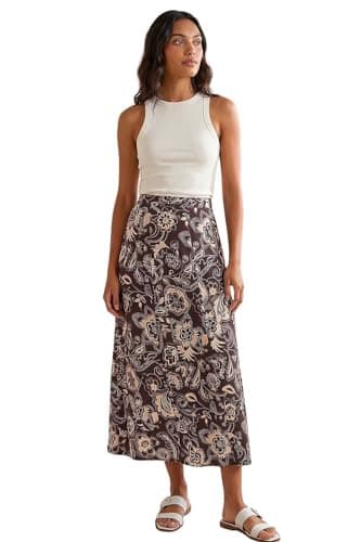 Image of Roman Jersey Skirt for Women UK - Ladies Midi Maxi Floral Animal Print Autumn Winter Swing Smart Casual Office Cocktail Party Going Out Evening Holiday Cruise - Paisley Swirl Chocolate - Size 12