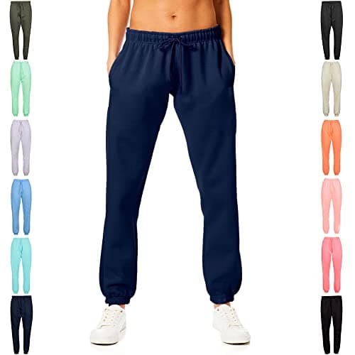 Image of Light & Shade Women's Fleece Joggers with Drawstring Waist Tapered Tracksuit Bottoms Soft Cotton Blend Sweatpants for Gym & Loungewear (Navy, M)