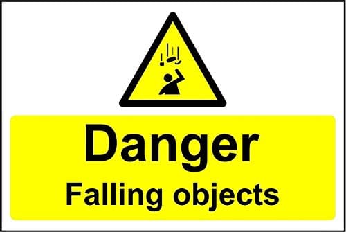 Image of Danger falling objects safety sign - 3mm Aluminium sign 300mm x 200mm