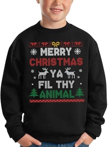 Image of BesserBay Christmas Boys Long Sleeves Sweatshirt Novelty Party Crewneck Ugly Funny Jumper Reindeer Black 11-12 Years