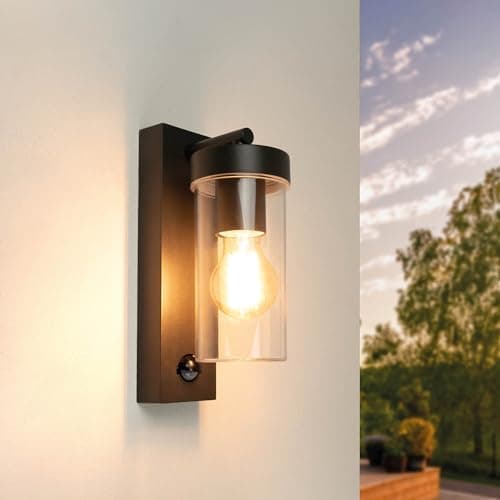 Image of Ledvion - Wall Lamp with Sensor Black, IP44, E27, Black Wall Lamp Outdoor,