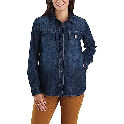 Image of Carhartt Womens Midweight Denim Relaxed Long Sleeve Shirt