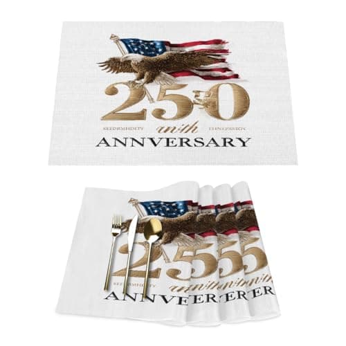 Image of American 250th Anniversary Words Vinyl Placemats Set of 4 for Dining Tables,Kitchen Table Mats Heat Resistant Washable Wipeable PVC Place Mat
