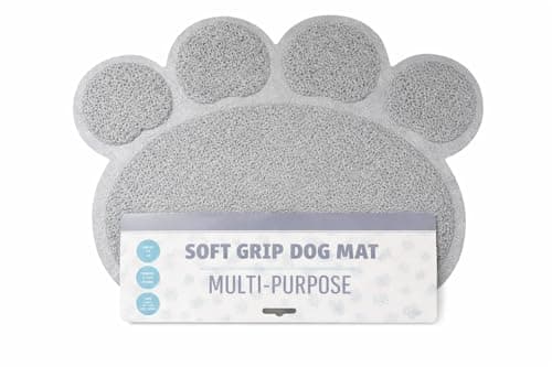 Image of Soft Grip Dog Mat, Paw-Shaped, Bone Shaped Multi-Purpose, Water Absorbent, Traps Dirt, Easy to Clean, 40cm x 30cm Puppies Mat (Grey, Paw Shaped)
