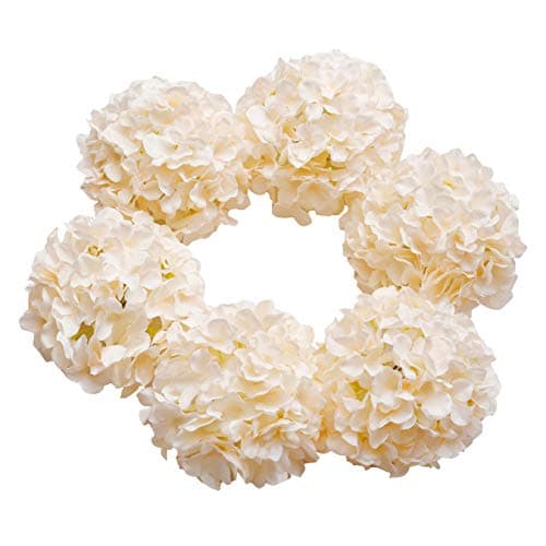 Image of DuHouse Artificial Bigger Silk Hydrangea Flower Heads with Stem Realistic Fake Hydrangea Flower Bouquets for Wedding Home Party Garden Centerpiece Pack of 6(Champgane)