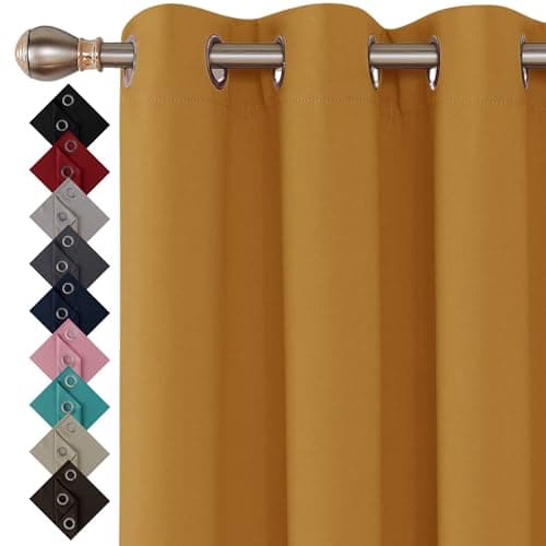 Image of Thermal Insulated Blackout Ring Top Eyelet Curtains for Bedroom Windows 2 Panels (46”(116cm) wide x 54”(137cm) long, Ochre)