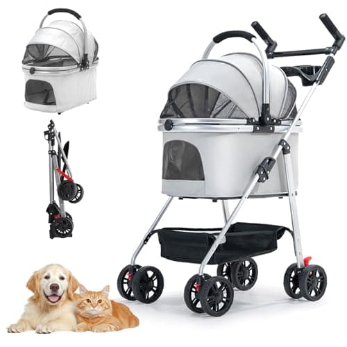 Image of Siairo 3-in-1 Foldable Pet Stroller 20KG - Detachable Carrier Car Seat, Indoor Outdoor Dog Cat Stroller for Small Medium Pets,Storage Basket,Storage Bag and Food Tray