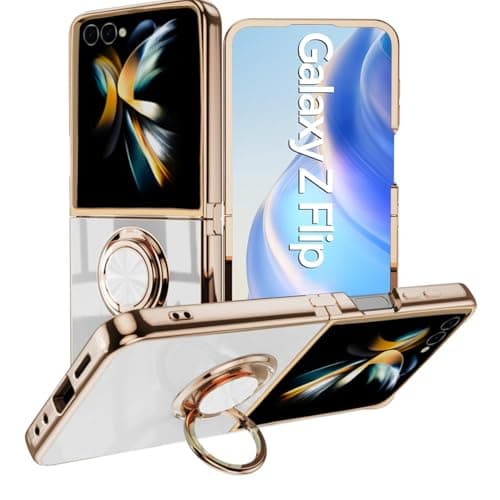Image of Knoowcase for Samsung Galaxy Z Flip 7 Case, for Samsung Z Flip 7 Phone Case 360°Rotatable Stand Ring Shockproof TPU Cover Protective Slim Phone Cover, White