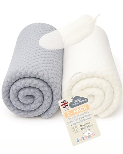 Image of Soft Touch Baby Blanket for Newborn, Supersoft Waffle Blankets for Newborn Baby Boys and Girl Blanket. Car Seat, Pram, Cots 0-2 Years. 75 x 100cm (2-Pack)